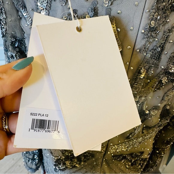 Mac Duggal 5222 SEQUINED WRAP SPLIT LONG SLEEVE GOWN NWT platinum Silver Sz 12 - Picture 9 of 15